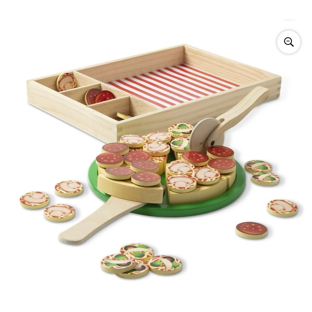 Melissa & Doug Pizza Party Wooden Pretend Play Food Set w/ 36 Toppings